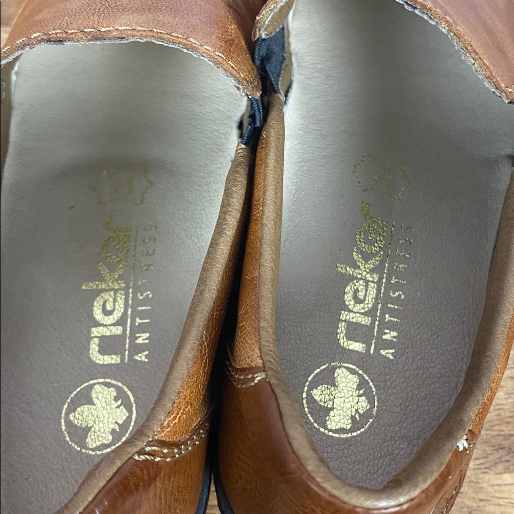 Rieker Distressed Tan Brown Leather Slip-On Classic Loafers Sz EU 38 - Picture 13 of 16